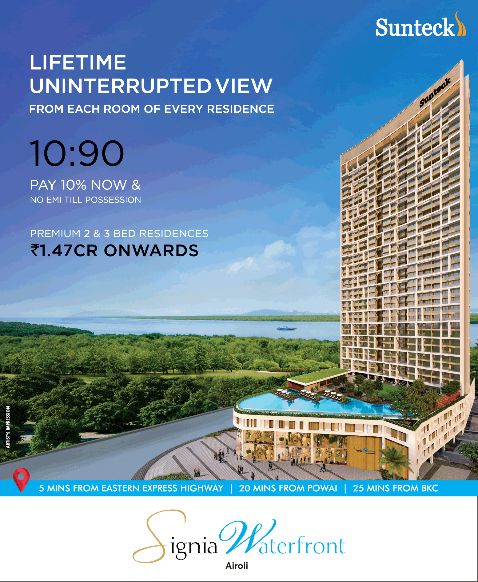 Pay 10% now & no EMI till possession at Sunteck Signia Waterfront in Navi Mumbai Update